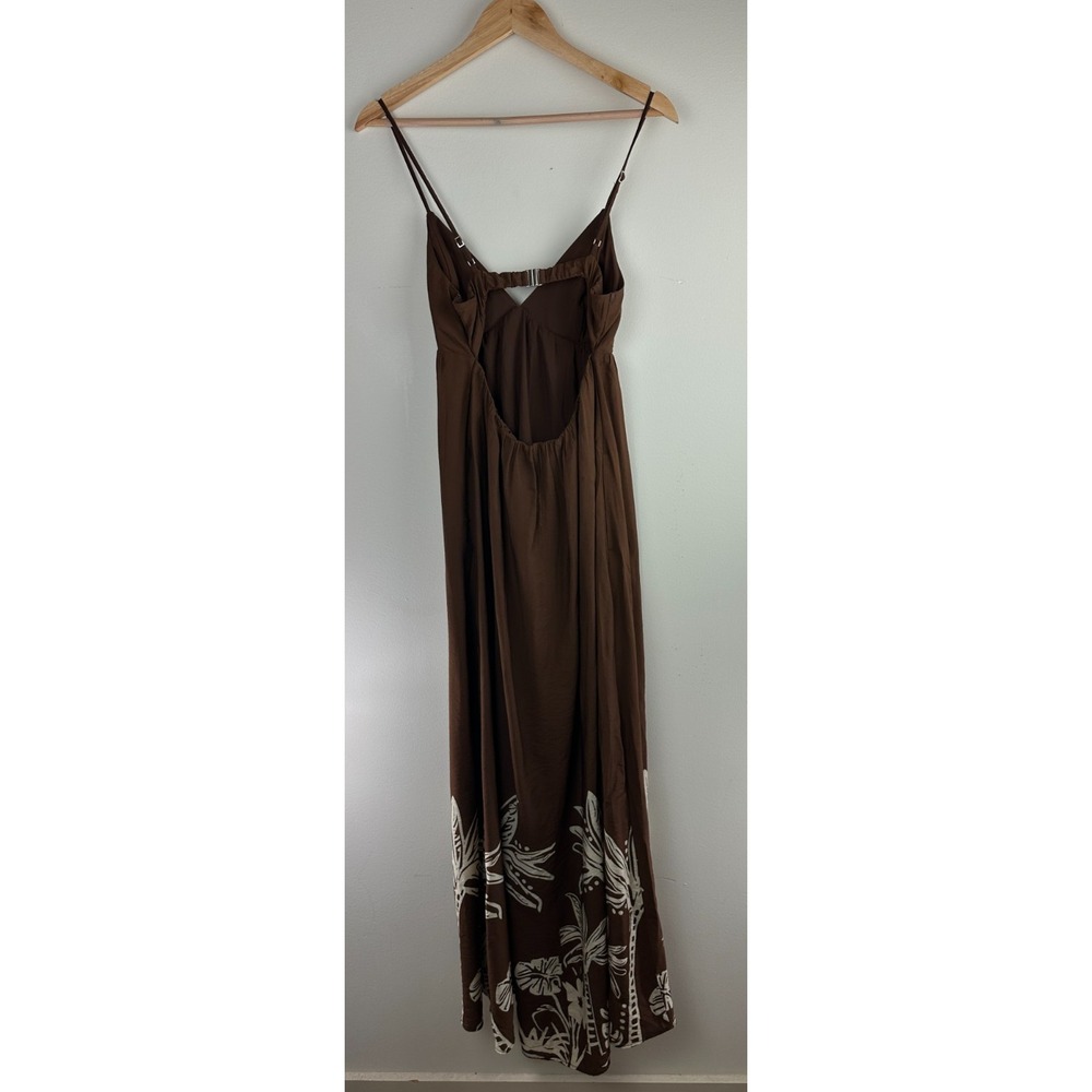 Abercrombie & Fitch Bra Free Brown Tropical Palm Print Open Back Maxi Dress ST - Picture 5 of 14